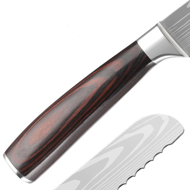 Stainless Steel Serrated Knife with Wood Pakkawood Handle for Baking Cutting Bread Meat Cake