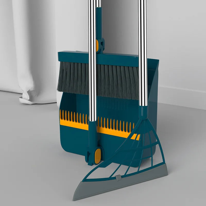 Stand up Broom and Dustpan for Home Use Foldable Long Handle 180 Degree Rotatable Broom Dustpan Combo Set