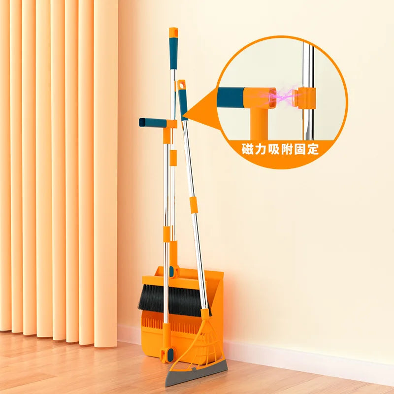 Stand up Broom and Dustpan for Home Use Foldable Long Handle 180 Degree Rotatable Broom Dustpan Combo Set