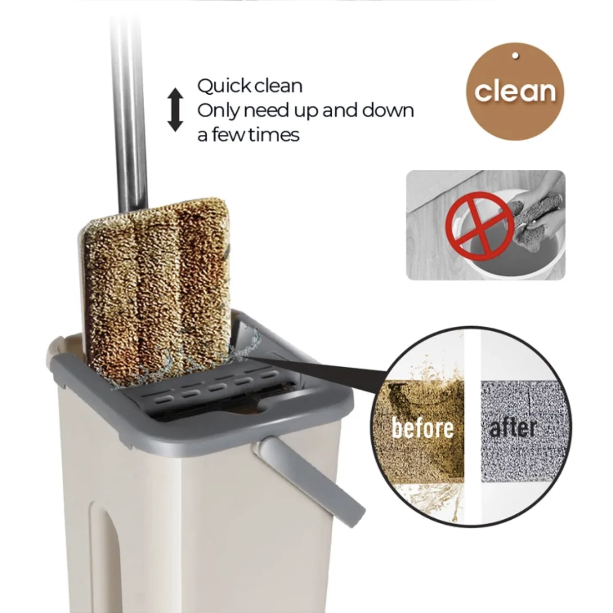 Swivel Handle Mops and Brooms Household 360 Degree Hand Free Flat Microfiber Squeeze Mop Bucket
