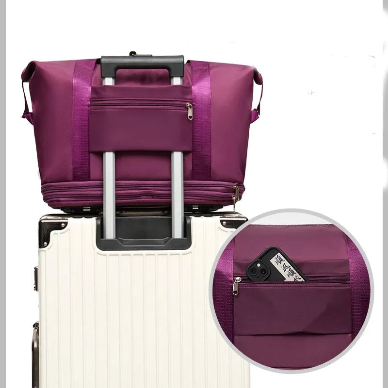 Large Expandable Waterproof Polyester Luggage Travel Bag Foldable Gym Sport Training Weekend Oxford Rolling Duffel Bag