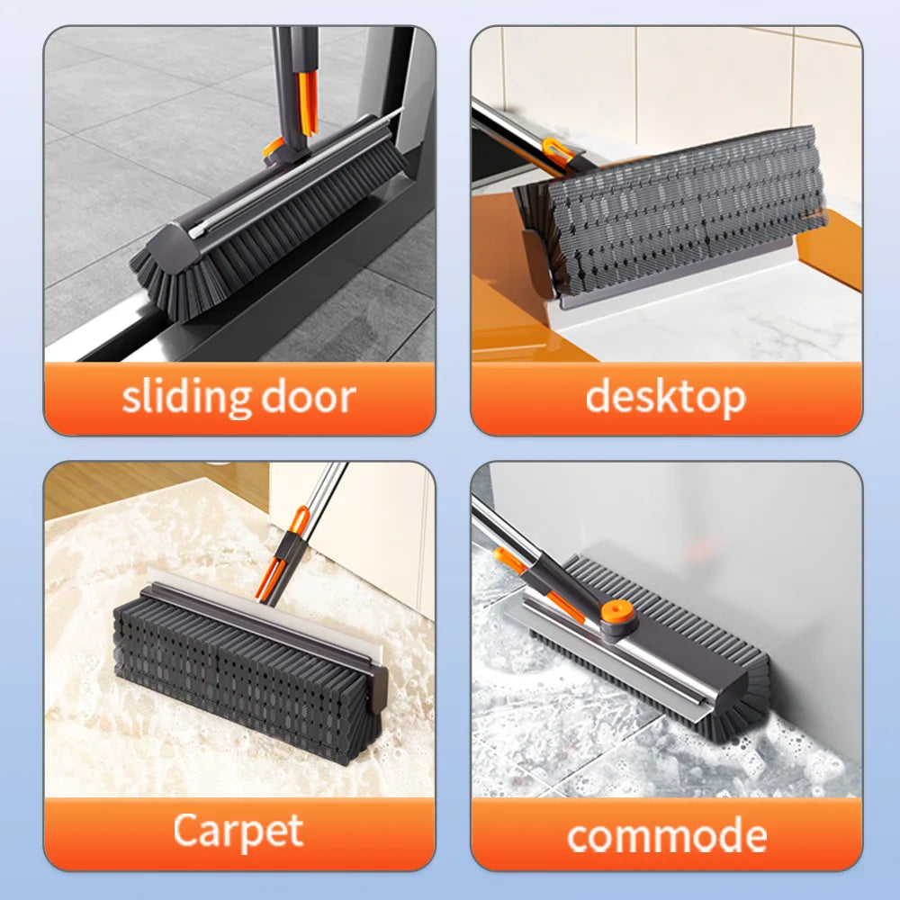 Wholesale 2-in-1 Toilet Floor Cleaning Brush Floor Tile Spin Scrubbing Brush Head Silicone Scraper Gap Brush Magic Scraper Broom