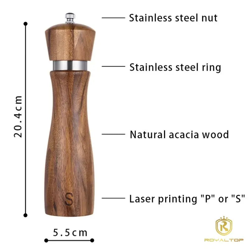Stock Kitchen Spice Seasoning Mills 8-inch Manual Acacia Wood Salt and Pepper Grinder Wooden Set of 2 with Colour Box