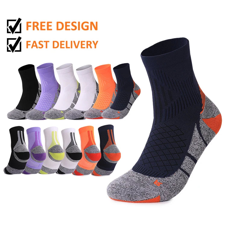 Wholesale Custom Logo Cycling Running Socks Sports Nylon Coolmax Crew Compression Quick Dry Running Socks