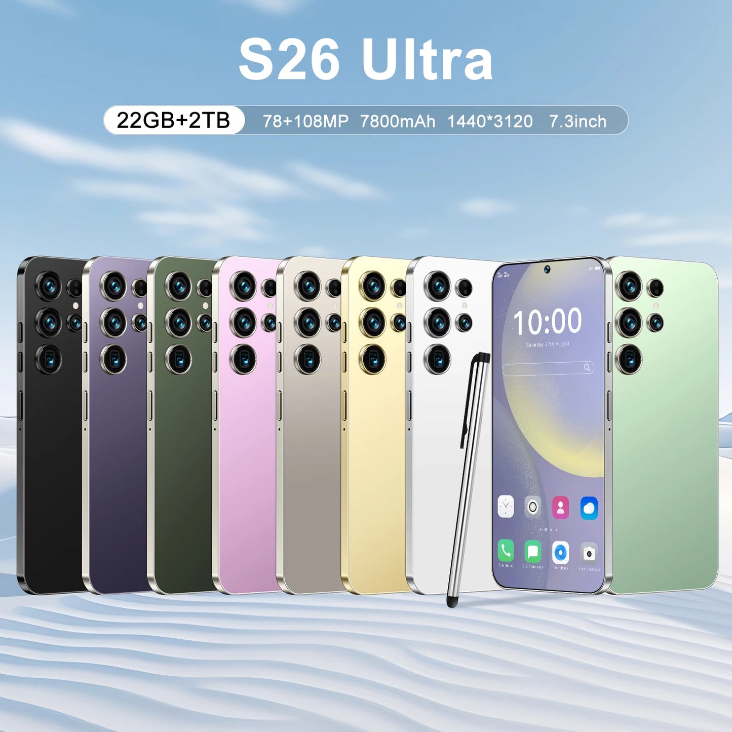 High Quality Original 5G Android S26 Ultra Smartphones 22GB+2TB Storage 7.3 Inch HD Screen Mobile Phone S25 Ultra