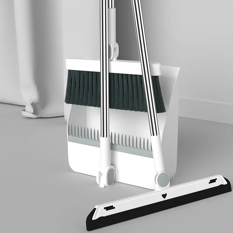 Stand up Broom and Dustpan for Home Use Foldable Long Handle 180 Degree Rotatable Broom Dustpan Combo Set