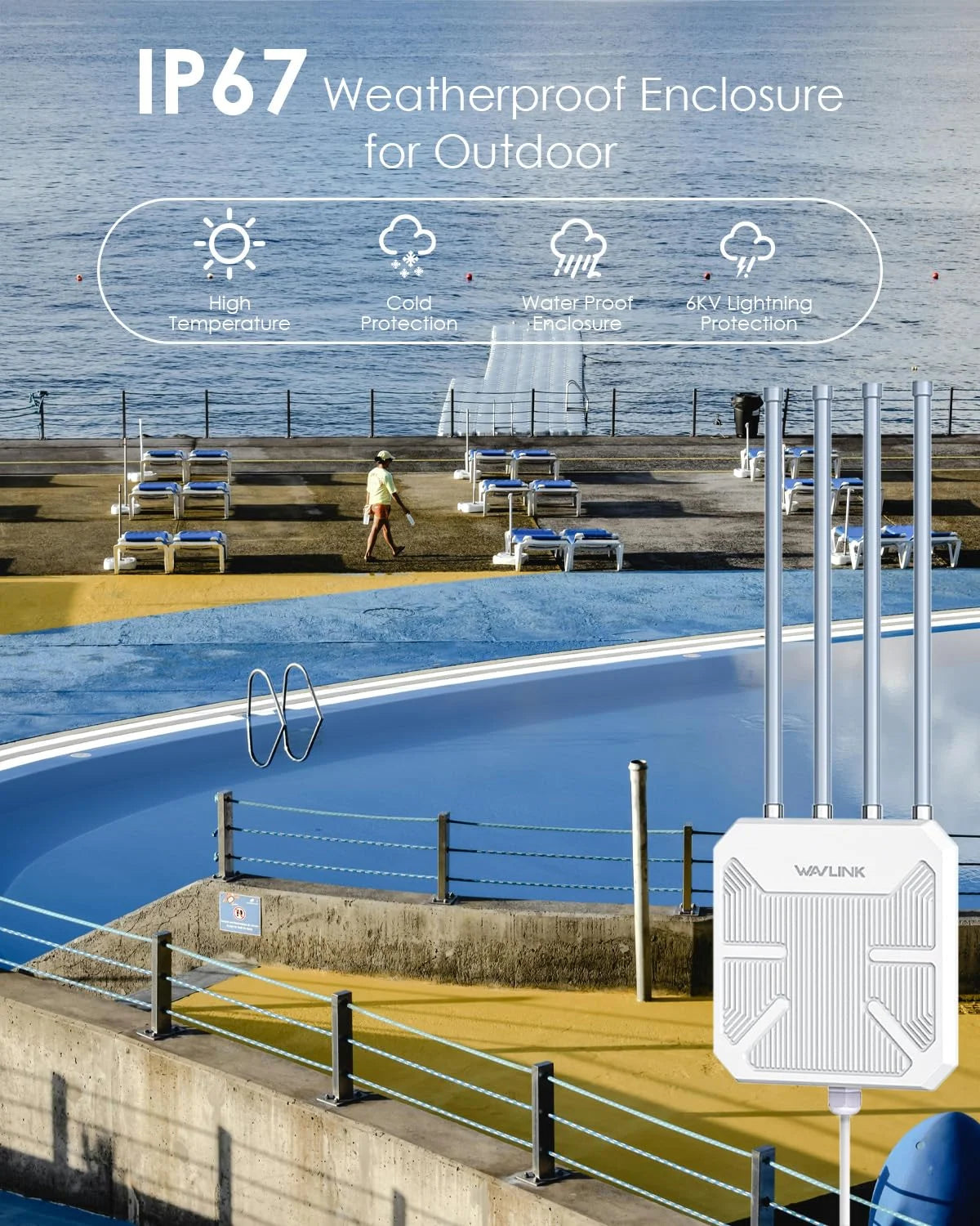 WAVLINK WL-WN573HX3 AX3000 WiFi 6 Outdoor Wireless Repeater Long Range Dual Band/PoE/IP67 Firewall Function for Starlink Farms
