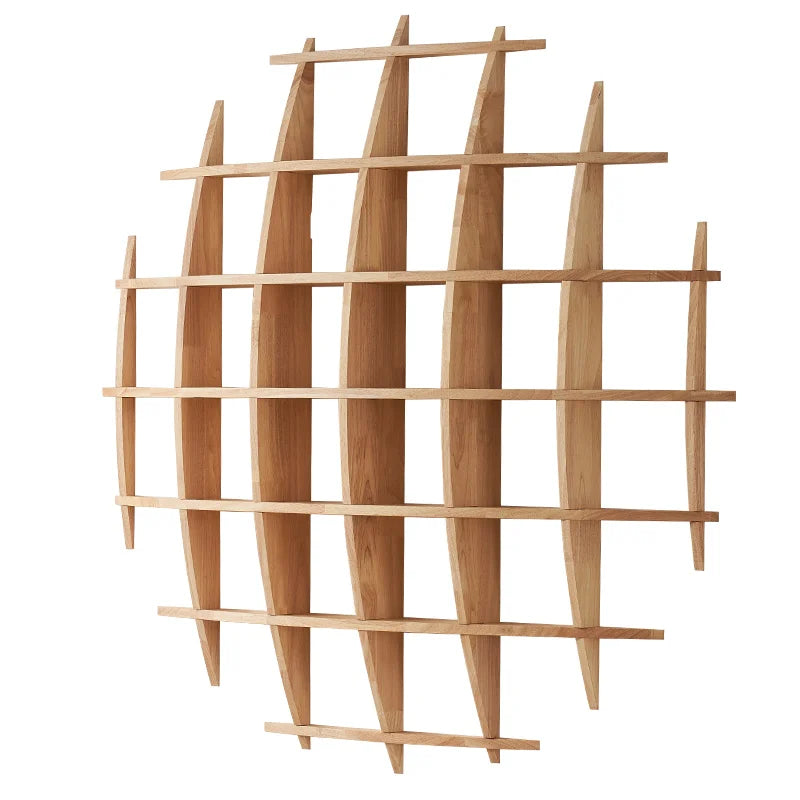 Custom Round Wall Mounted Curio Shelf - Chinese Style Solid Rubber Wood Display Rack for Tea Set/Living Room Decor