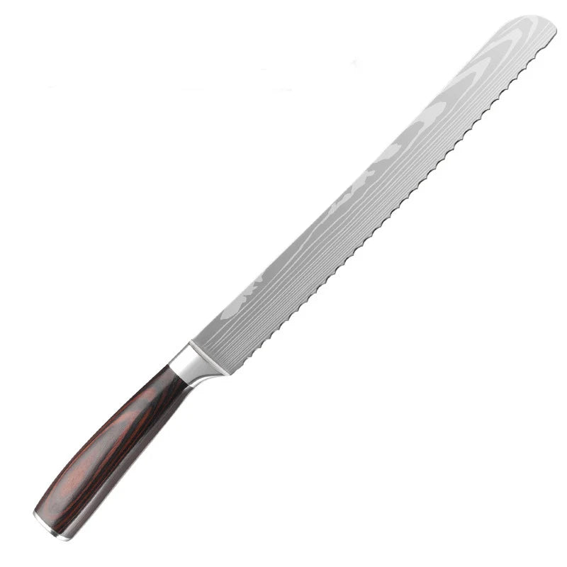 Stainless Steel Serrated Knife with Wood Pakkawood Handle for Baking Cutting Bread Meat Cake