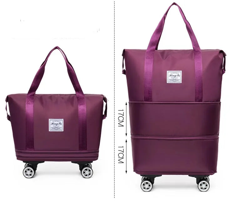 Large Expandable Waterproof Polyester Luggage Travel Bag Foldable Gym Sport Training Weekend Oxford Rolling Duffel Bag