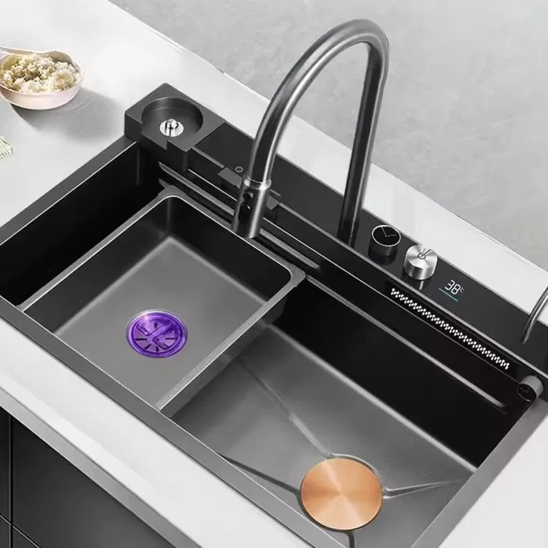 Hot Selling Sink Single Bowl Stainless Steel Handmade Kitchen With Waterfall Faucet Base Multifunctional Sink