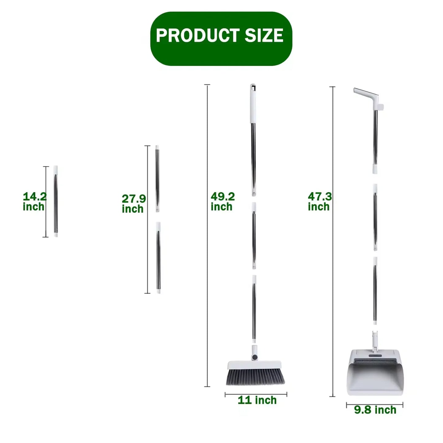 3 in 1 Broom with Dustpan Combo Set  with Dust Pan Adjustable Long Handle Broom and Dustpan Set for Sweeping Gray