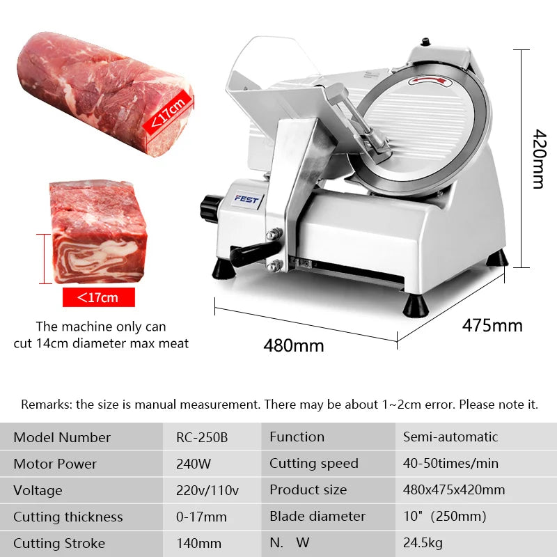 Butcher Deli Cold Cut Meat Cutting Machine Cuter Slicers Model El250 Meat Cutting Machine Price Manual Frozen Meat Slicer