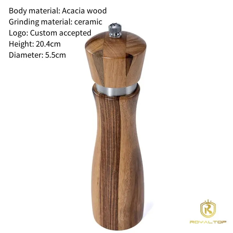 Stock Kitchen Spice Seasoning Mills 8-inch Manual Acacia Wood Salt and Pepper Grinder Wooden Set of 2 with Colour Box