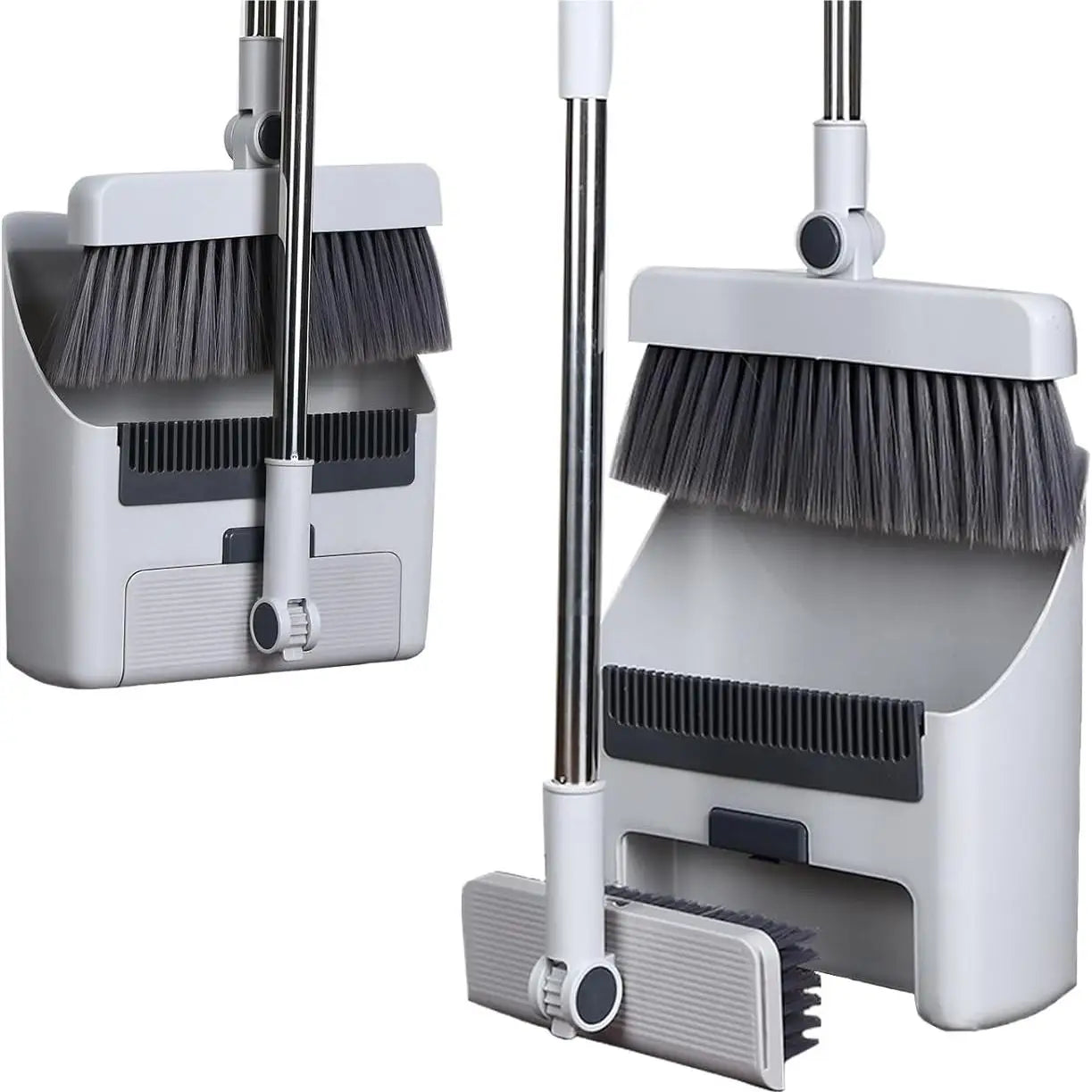 3 in 1 Broom with Dustpan Combo Set  with Dust Pan Adjustable Long Handle Broom and Dustpan Set for Sweeping Gray