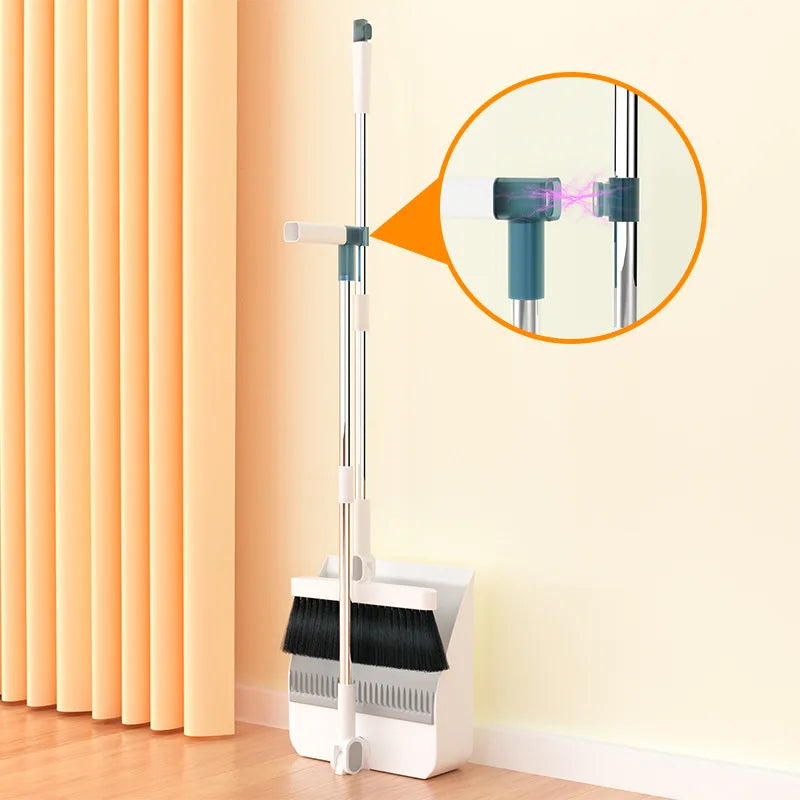 Stand up Broom and Dustpan for Home Use Foldable Long Handle 180 Degree Rotatable Broom Dustpan Combo Set