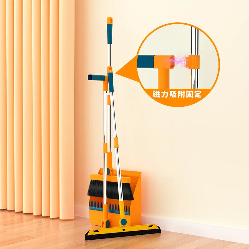 Stand up Broom and Dustpan for Home Use Foldable Long Handle 180 Degree Rotatable Broom Dustpan Combo Set