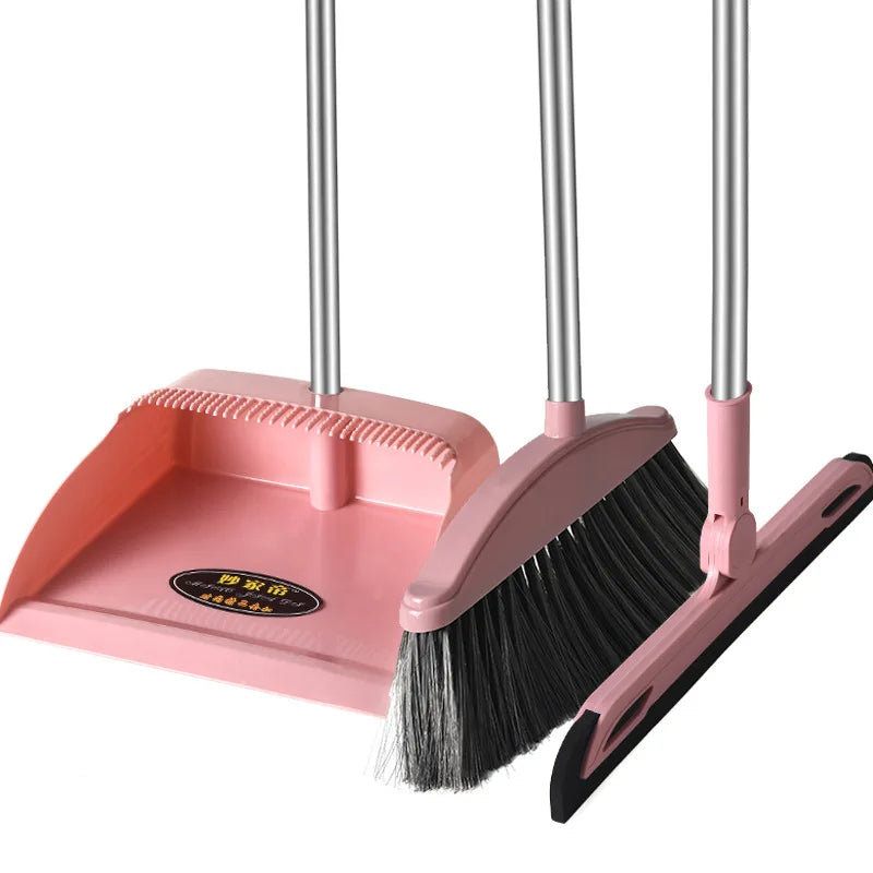 Stand up Broom and Dustpan for Home Use Foldable Long Handle 180 Degree Rotatable Broom Dustpan Combo Set