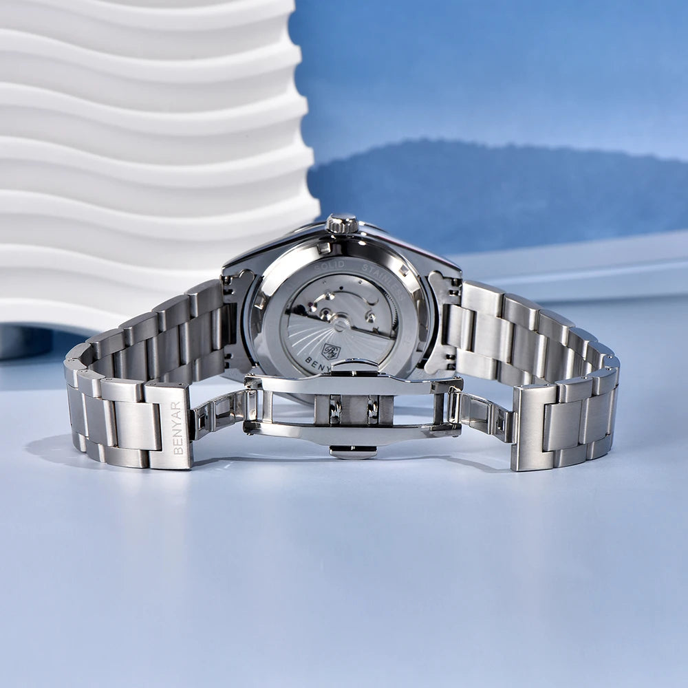 BENYAR 2024 Sand Dia 40MM Hot Sale Mechanical Watches 316L Stainless Steel Simple 5Bar Waterproof Automatic Wristwatch for Men 