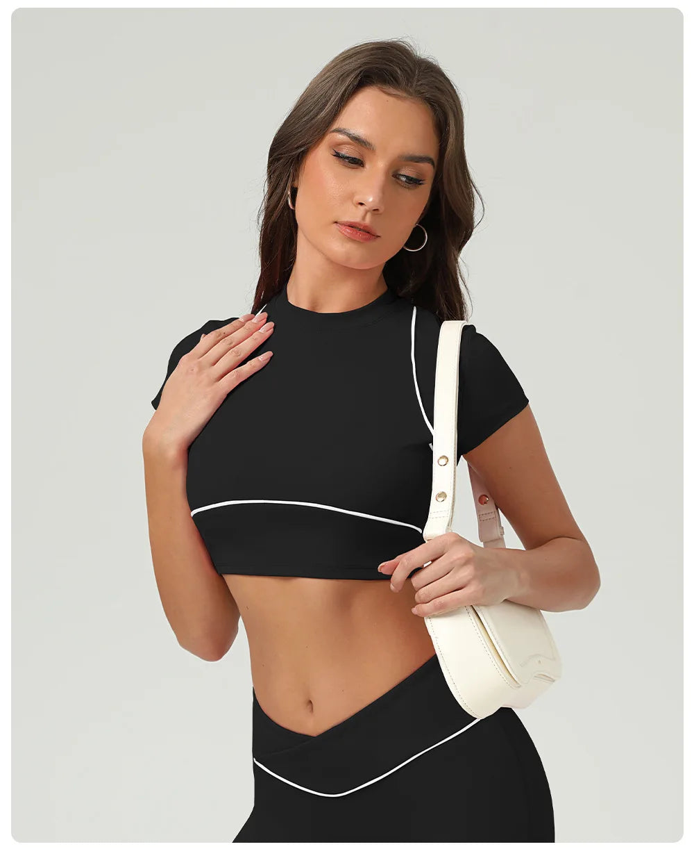 Yoga Top Sport T Shirts Women Fitness Clothes Workout Short-sleeved Crop Top Gym Running Active Wear Push Up Sport Top