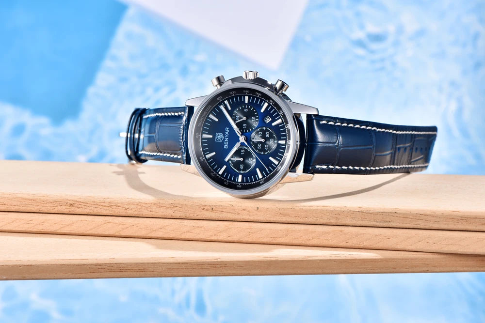 2025 New BENYAR Men's Watches Top Luxury Quartz Wristwatches Chronograph Watch For Man Waterproof Leather Sports Men Gift Clock