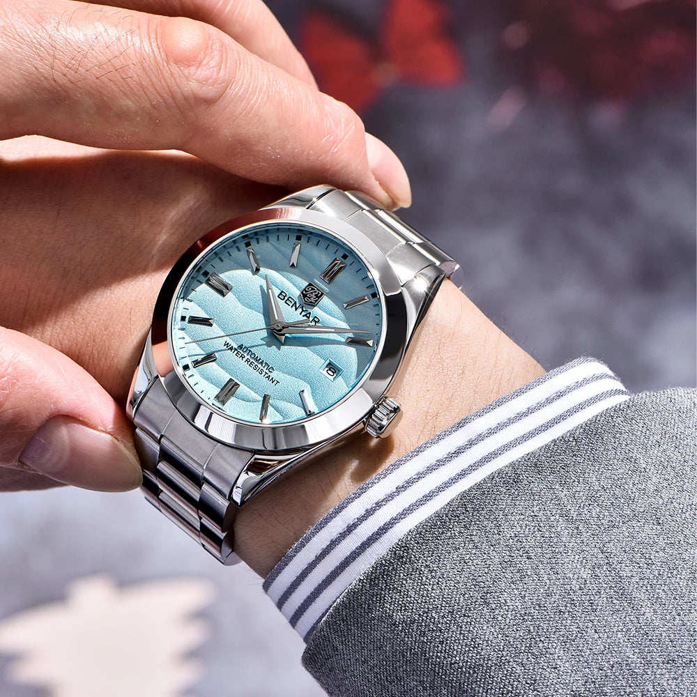 BENYAR 2024 Sand Dia 40MM Hot Sale Mechanical Watches 316L Stainless Steel Simple 5Bar Waterproof Automatic Wristwatch for Men 