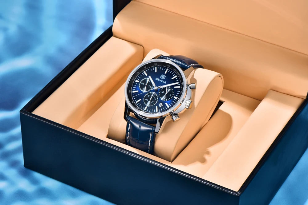 2025 New Men's Watch BENYAR Luxury Quartz Watches For Man Fashion Man Gifts Complete Calendar Top PU Leather Sport Watches Clock