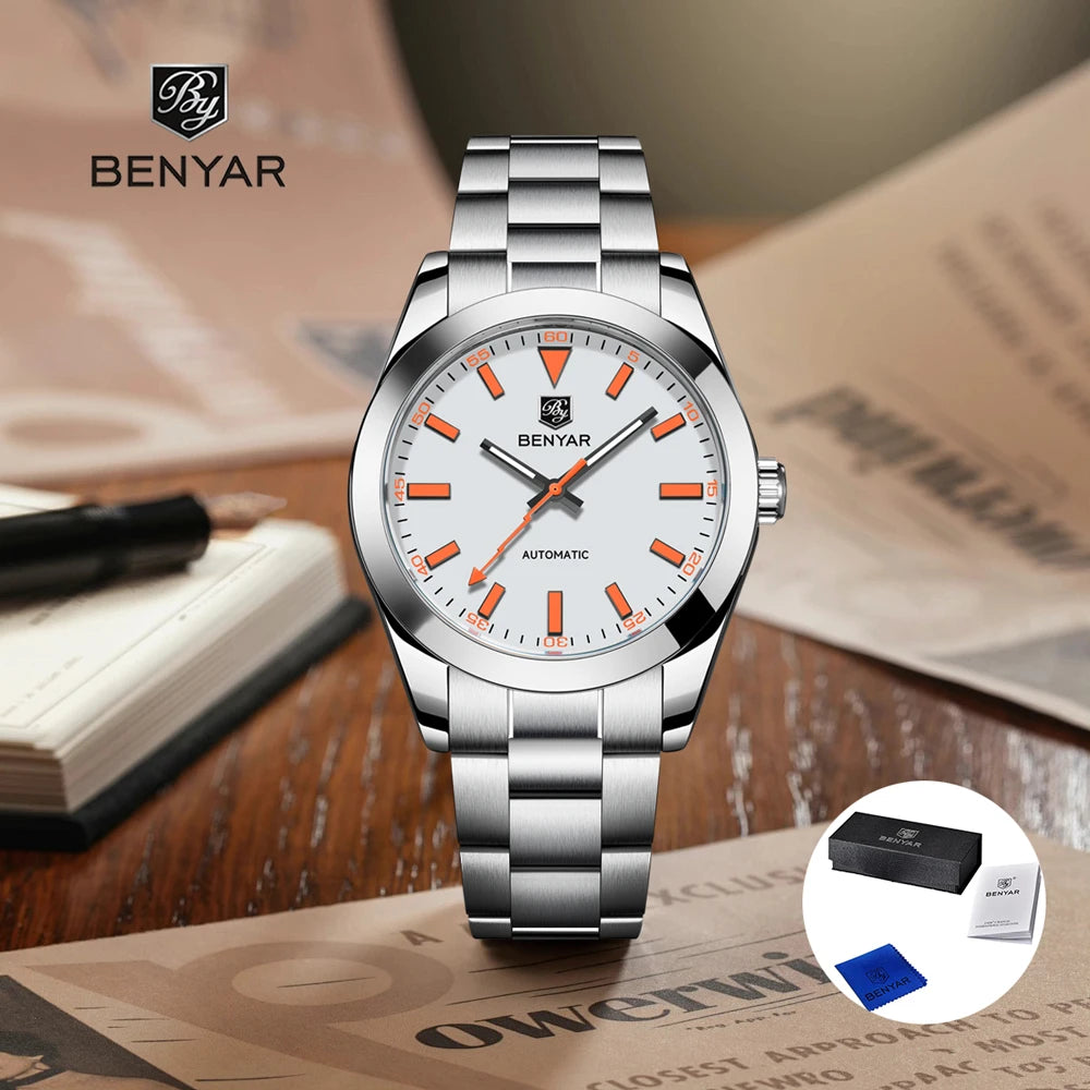 2025 New BENYAR Men's Watches Top Luxury Automatic Watch For Men Mechanical Wristwatches Stainless Steel Luminous Clock With Box