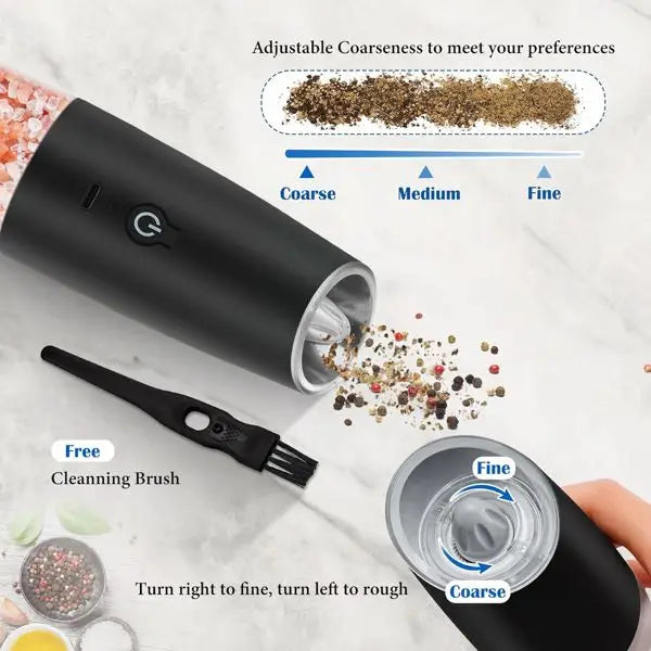 Electric Rechargeable Salt Pepper Grinder Set LED Light Adjustable Coarseness One-Hand Operated Spice Shaker for Kitchen for