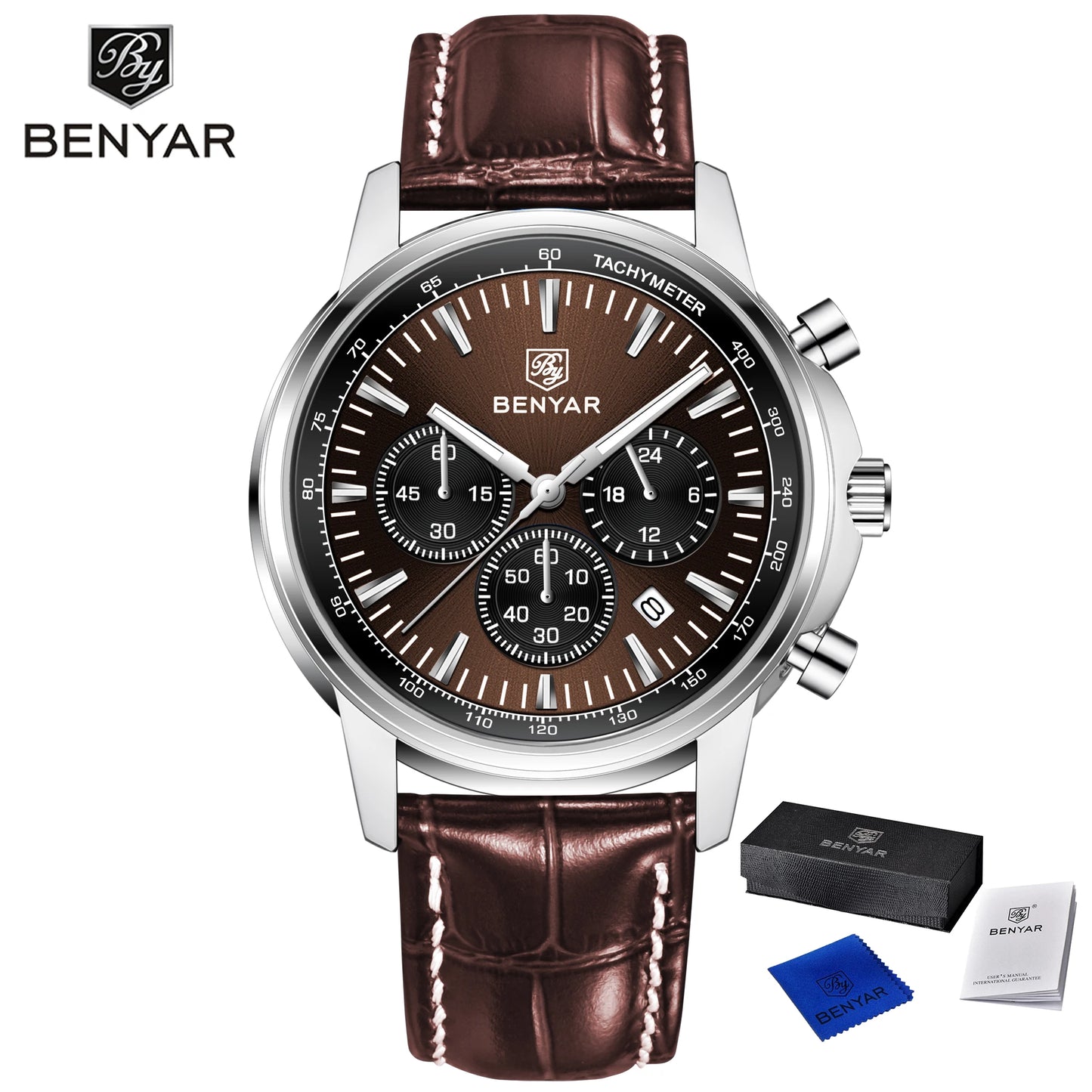 2025 New Men's Watch BENYAR Luxury Quartz Watches For Man Fashion Man Gifts Complete Calendar Top PU Leather Sport Watches Clock