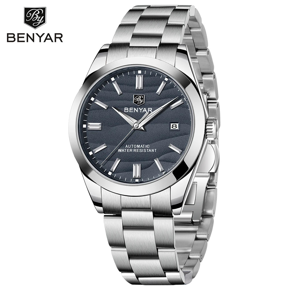 BENYAR 2024 Sand Dia 40MM Hot Sale Mechanical Watches 316L Stainless Steel Simple 5Bar Waterproof Automatic Wristwatch for Men 