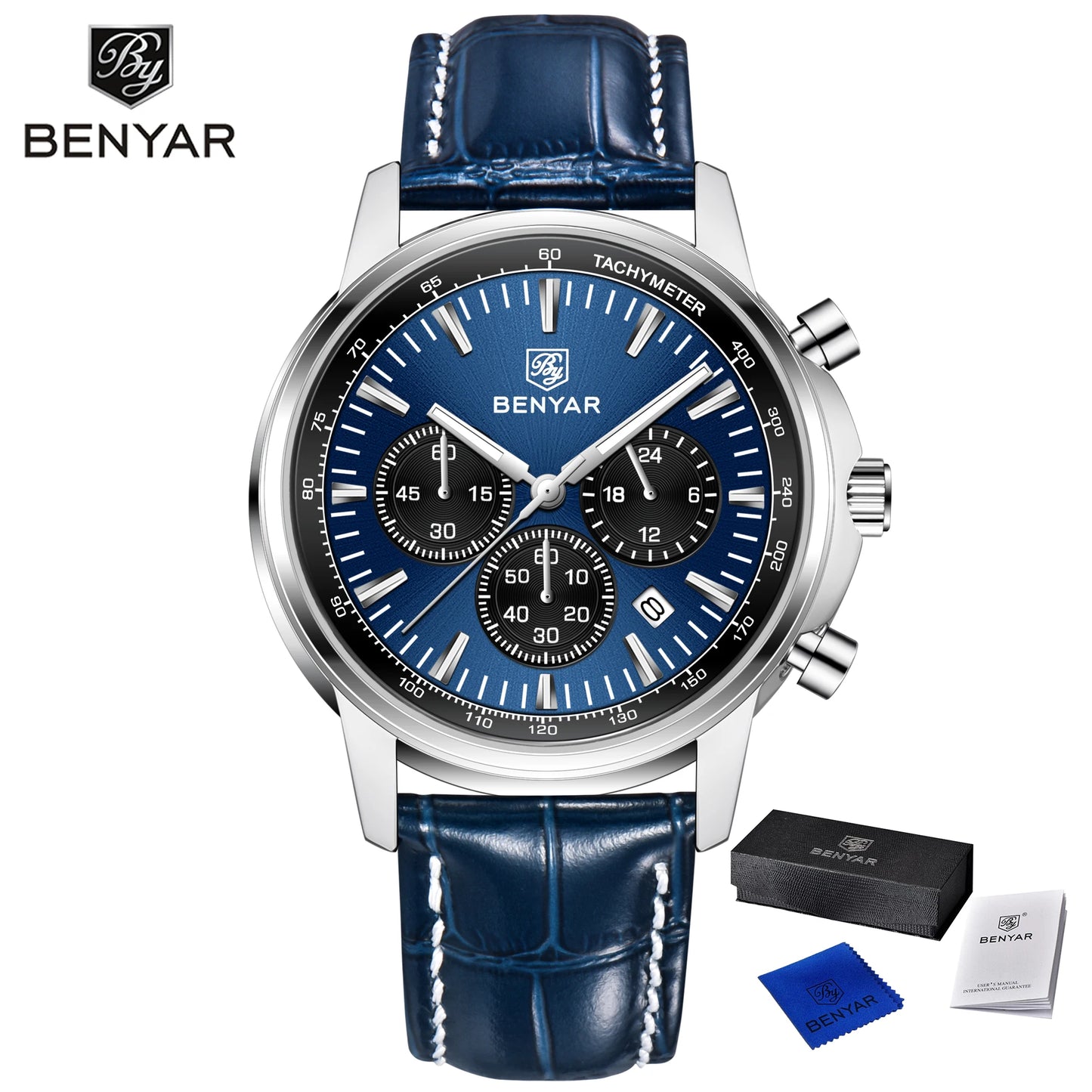 2025 New Men's Watch BENYAR Luxury Quartz Watches For Man Fashion Man Gifts Complete Calendar Top PU Leather Sport Watches Clock