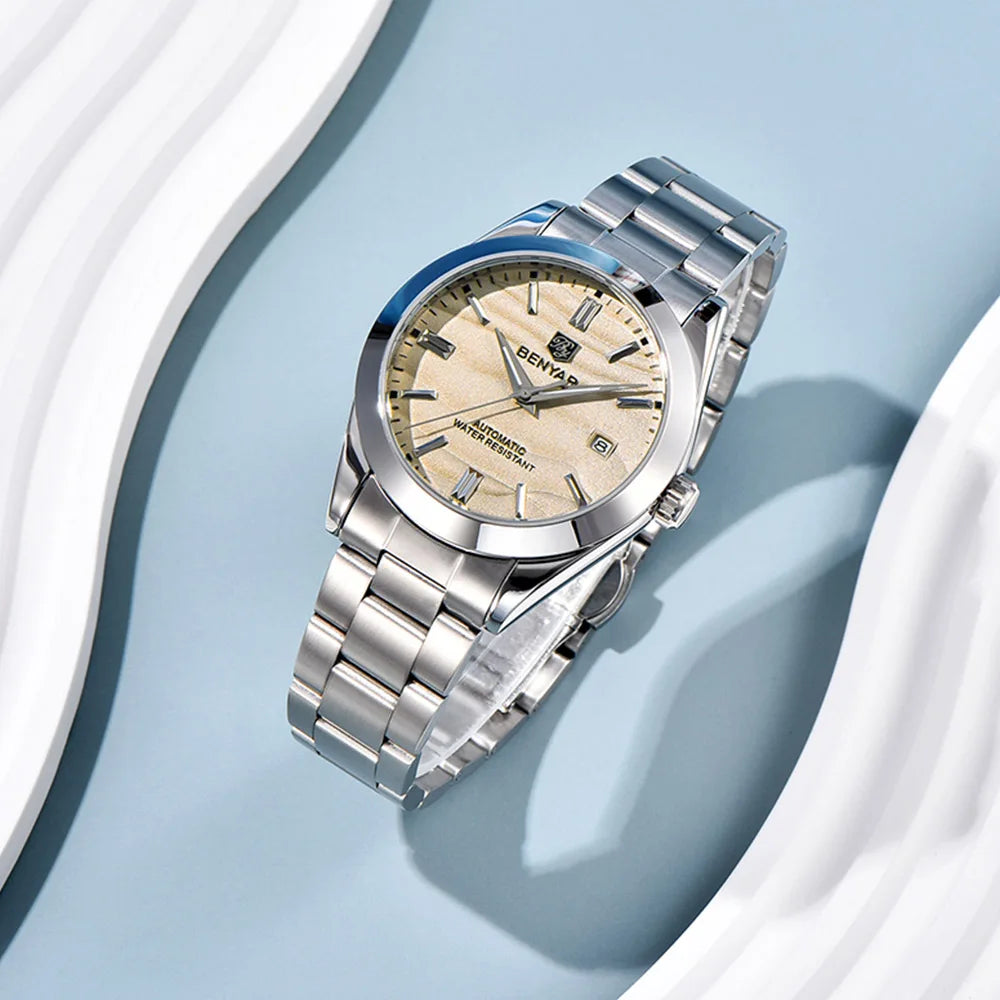 BENYAR 2024 Sand Dia 40MM Hot Sale Mechanical Watches 316L Stainless Steel Simple 5Bar Waterproof Automatic Wristwatch for Men 