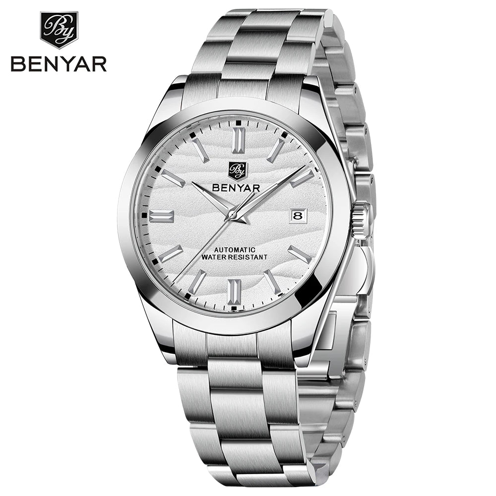 BENYAR 2024 New 40MM Desert Texture Luxury Men's Night Light Stainless Steel Men's Automatic Mechanical Watches BY-5208 Reloj
