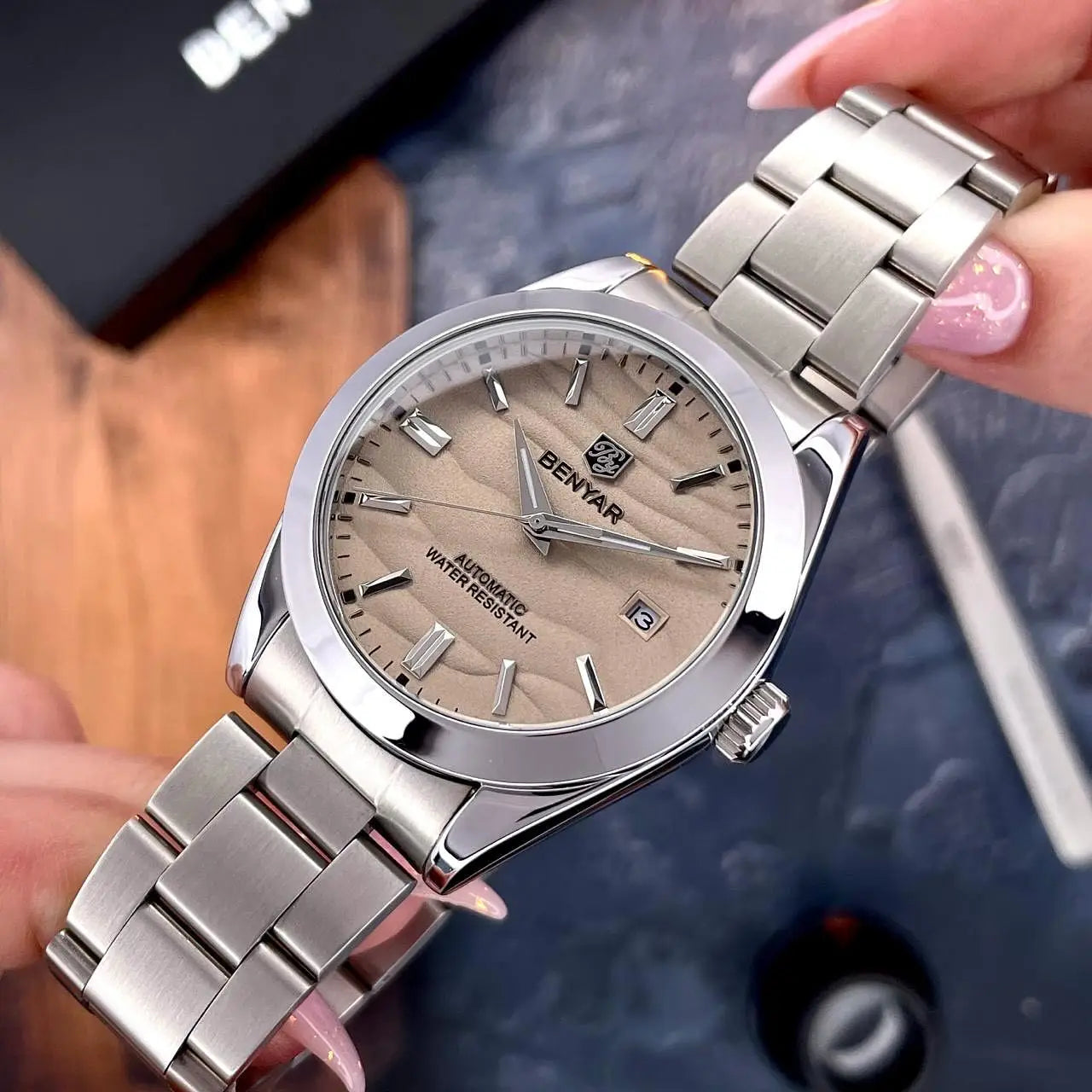 BENYAR 2024 Sand Dia 40MM Hot Sale Mechanical Watches 316L Stainless Steel Simple 5Bar Waterproof Automatic Wristwatch for Men 