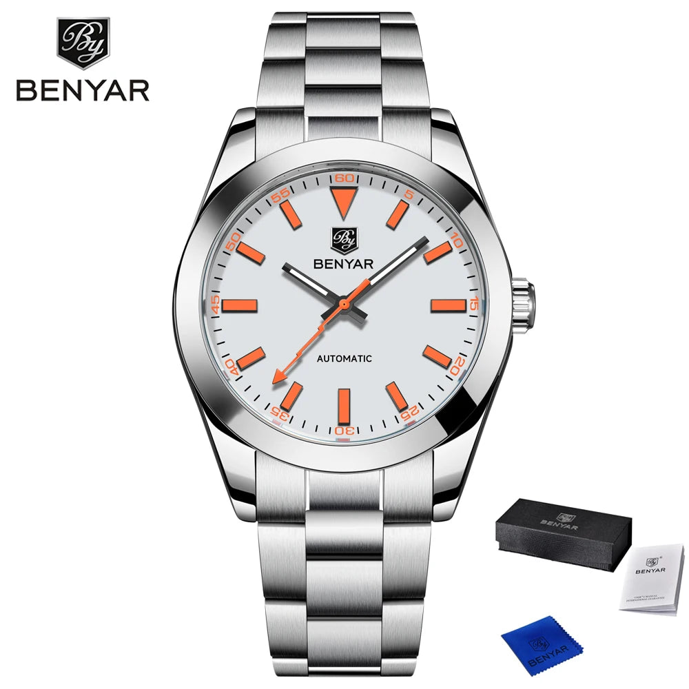 2025 New BENYAR Men's Watches Top Luxury Automatic Watch For Men Mechanical Wristwatches Stainless Steel Luminous Clock With Box