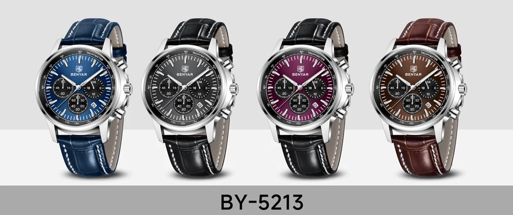 2025 New BENYAR Men's Watches Top Luxury Quartz Wristwatches Chronograph Watch For Man Waterproof Leather Sports Men Gift Clock