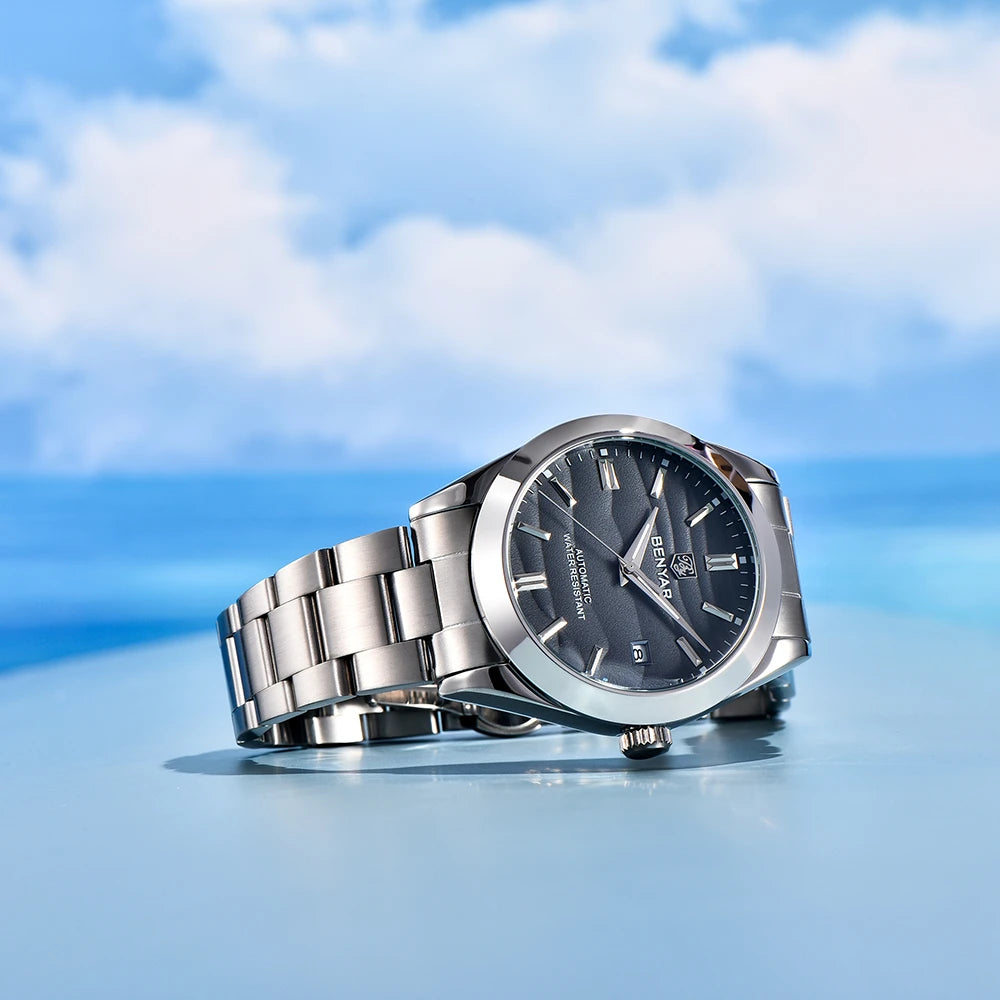 BENYAR 2024 Sand Dia 40MM Hot Sale Mechanical Watches 316L Stainless Steel Simple 5Bar Waterproof Automatic Wristwatch for Men 