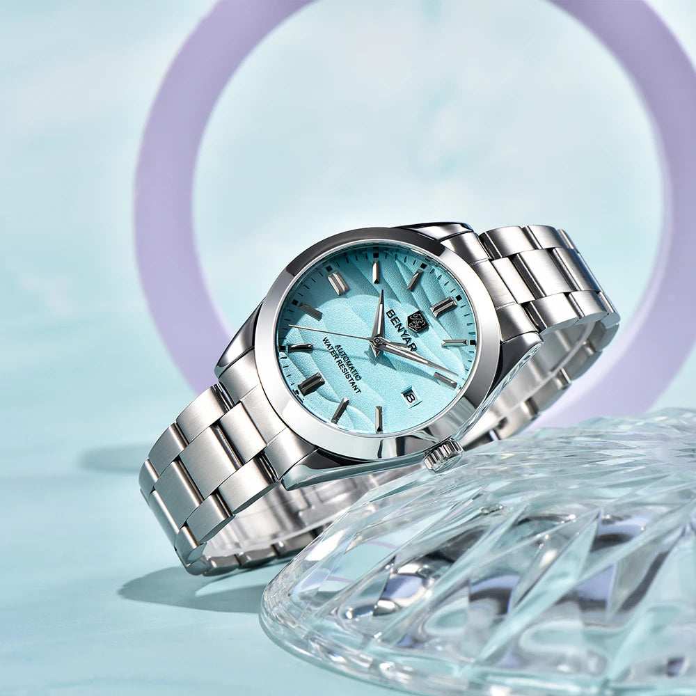 BENYAR 2024 Sand Dia 40MM Hot Sale Mechanical Watches 316L Stainless Steel Simple 5Bar Waterproof Automatic Wristwatch for Men 