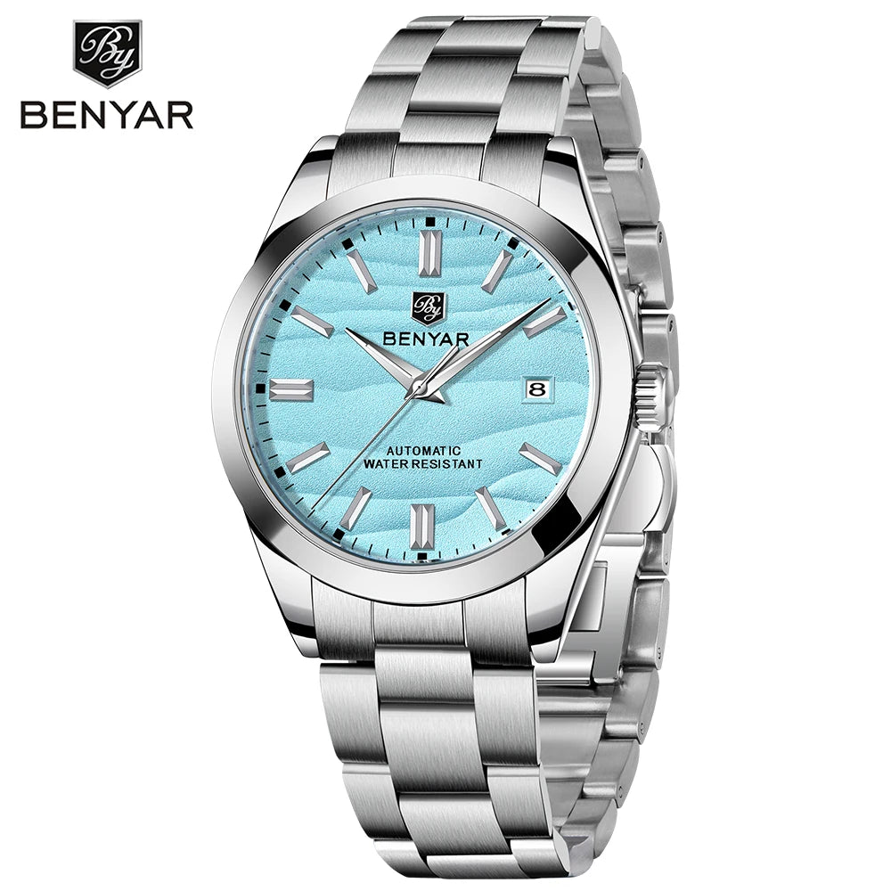 BENYAR 2024 Sand Dia 40MM Hot Sale Mechanical Watches 316L Stainless Steel Simple 5Bar Waterproof Automatic Wristwatch for Men 