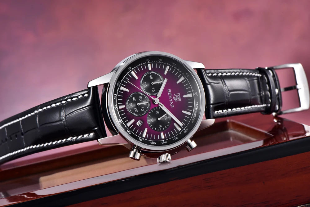 2025 New Men's Watch BENYAR Luxury Quartz Watches For Man Fashion Man Gifts Complete Calendar Top PU Leather Sport Watches Clock