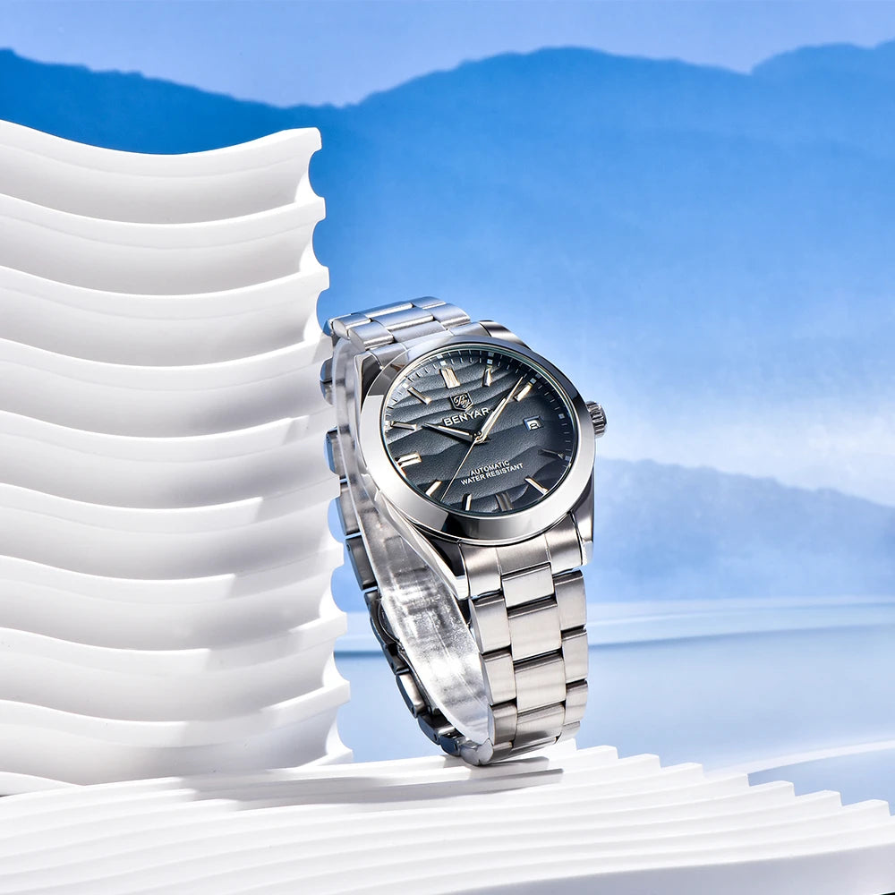 BENYAR 2024 Sand Dia 40MM Hot Sale Mechanical Watches 316L Stainless Steel Simple 5Bar Waterproof Automatic Wristwatch for Men 
