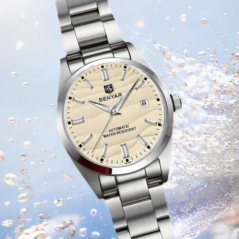 BENYAR 2024 Sand Dia 40MM Hot Sale Mechanical Watches 316L Stainless Steel Simple 5Bar Waterproof Automatic Wristwatch for Men 