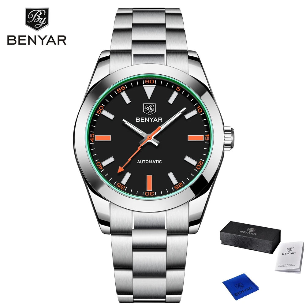 2025 New BENYAR Men's Watches Top Luxury Automatic Watch For Men Mechanical Wristwatches Stainless Steel Luminous Clock With Box