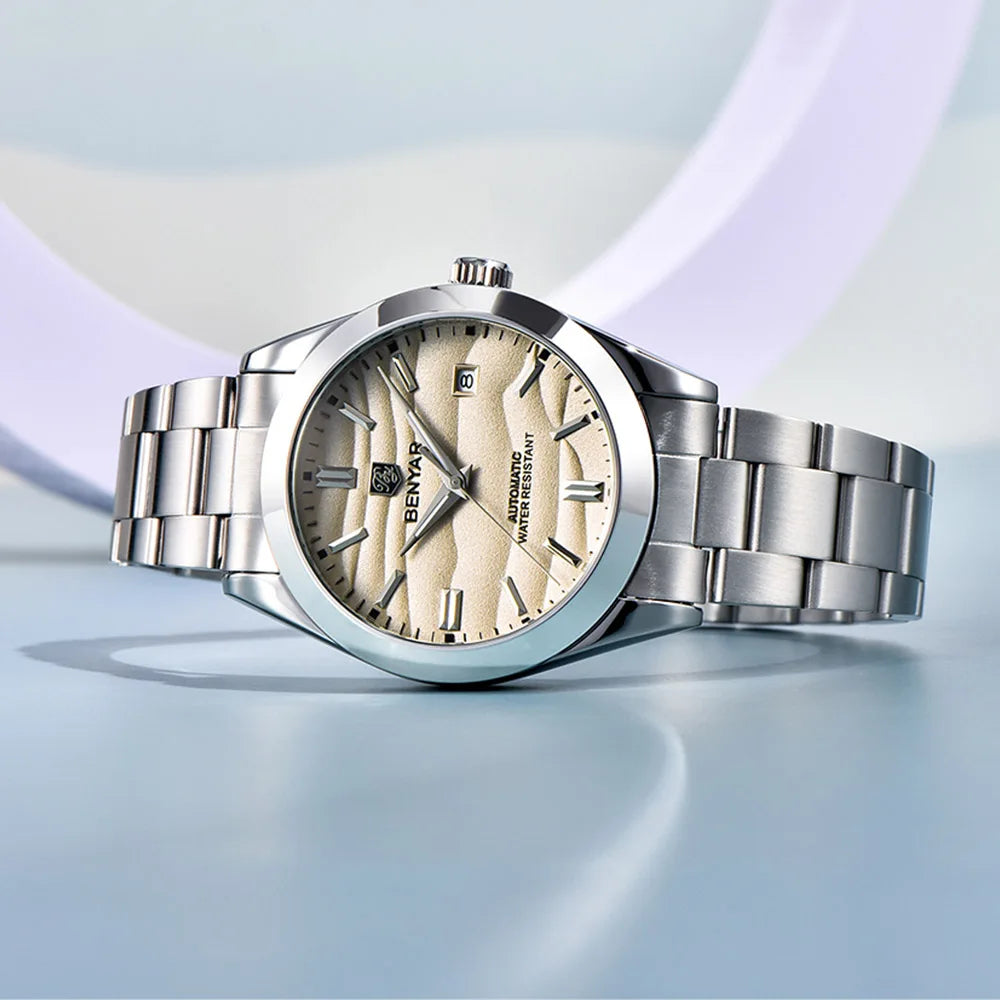 BENYAR 2024 Sand Dia 40MM Hot Sale Mechanical Watches 316L Stainless Steel Simple 5Bar Waterproof Automatic Wristwatch for Men 
