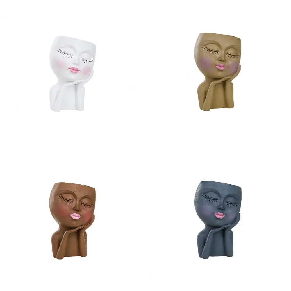 Face Flower Pot Sleeping Beauty Smooth Edge Human Head Planter Decorative Artistic Resin Drainage Plant Pot For Garden