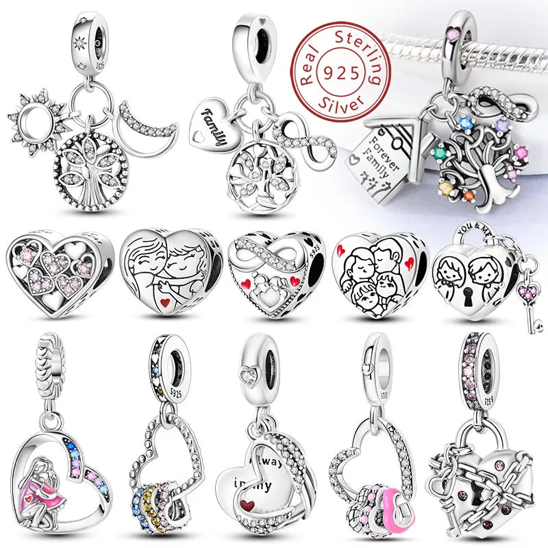 Hot Sale 925 Sterling Silve Charms Beads Forever Love Heart Sister Family Life Charms Dangle For Bracelet Woman Jewelry Gifts