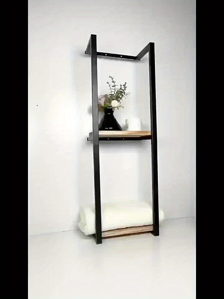 2-Tier Iron Wall Mounted Towel Rack, French Country Style Bathroom Storage Rack, No Electricity Required, Durable Iron Material