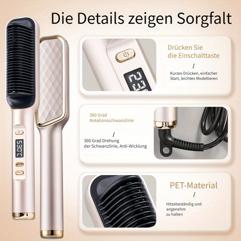 Hair Straightening Brush with LCD Display for Straightening and Curling, Lazy Curling Iron Hair Straightener, Negative Ion Non-Injurious Hair, Anti-scald, Fast Styling Hot Brush, Women'S Gift, Birthday Gift, Holiday Gift, Fas