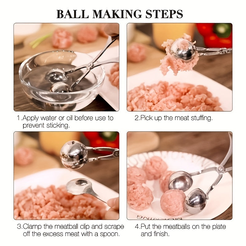 1pc Stainless Steel Meat Ballers With Anti-Slip Handles, None-Stick Meat Baller Tongs, Meatball Scoop, Ball Makers Mold, Cake Pops Meatball Maker, Ice Tongs, Dough Scoops For Kitchen Tools, Kitchen Supplies